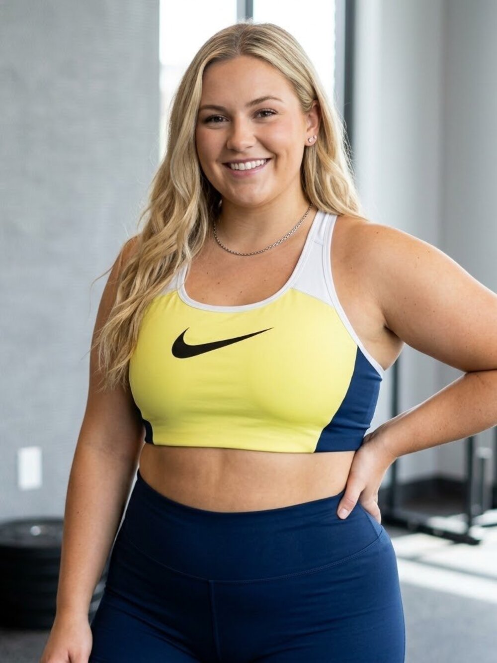 Nike NWOT Yellow Navy Colorblock Racerback Sports Bra Fit Gym Activewear XL